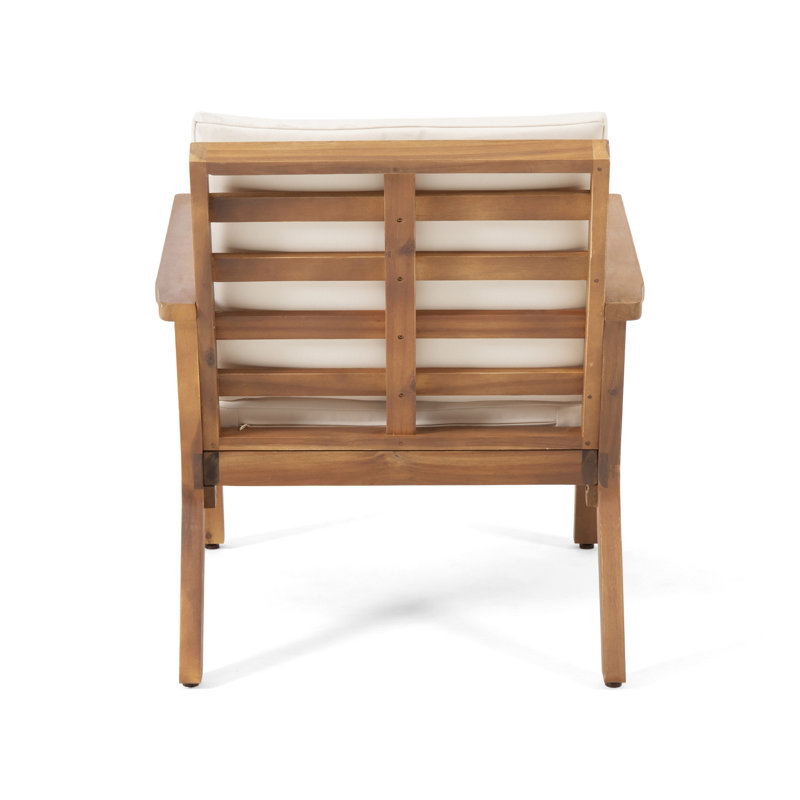 De 2 fauteuils club d'extérieur en bois avec coussins beiges - aspect exotique, eau, conception à lattes ouvertes, l 26,47 po x P 31,23 po, structure solide brune, sièges, capacité de 300 lb,