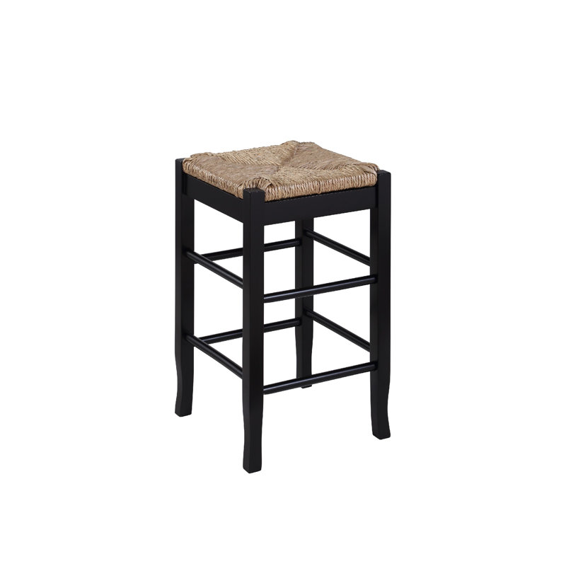 Black Wood Counter Stool with Handwoven Rush Seat