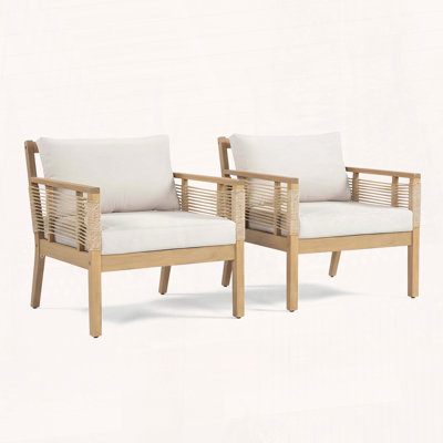 Acacia Wood Club Chairs Hand Woven Rope Set of Two