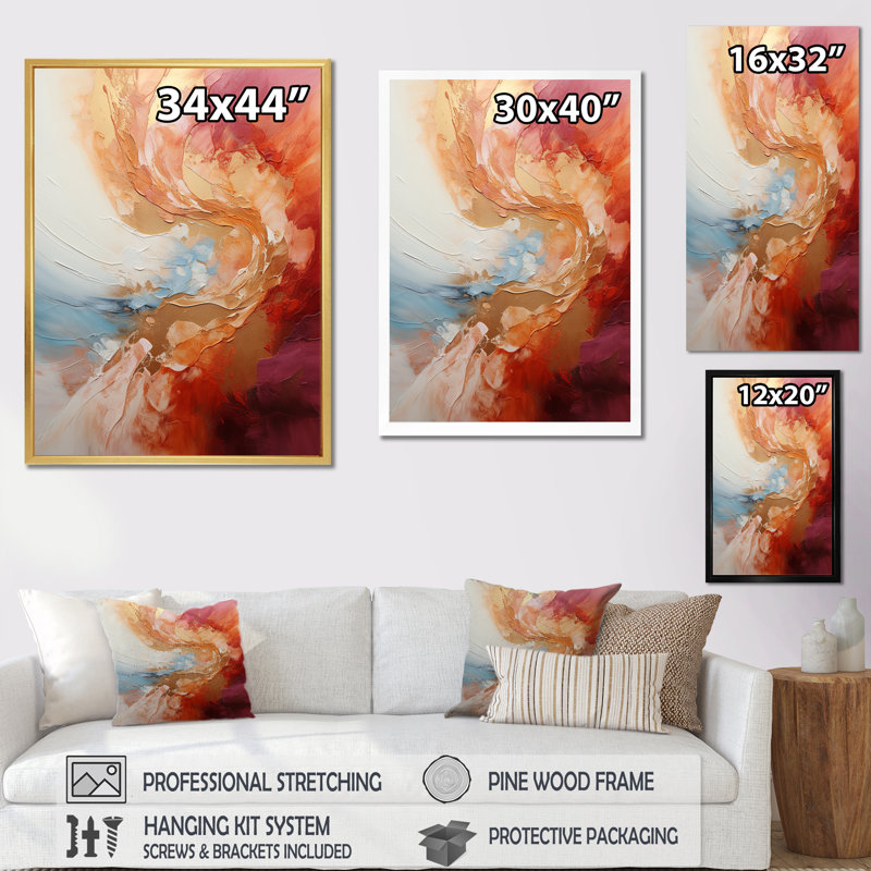 «Gold Pink Desert Mirage» en spirale sur toile, Cadre flottant noir, H 32 po x l 24 po