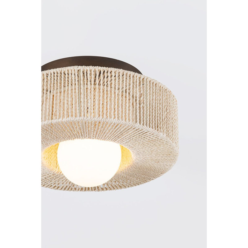 Bronze Leaf Globe Indoor/Outdoor Flush Mount Light with Abaca Shade