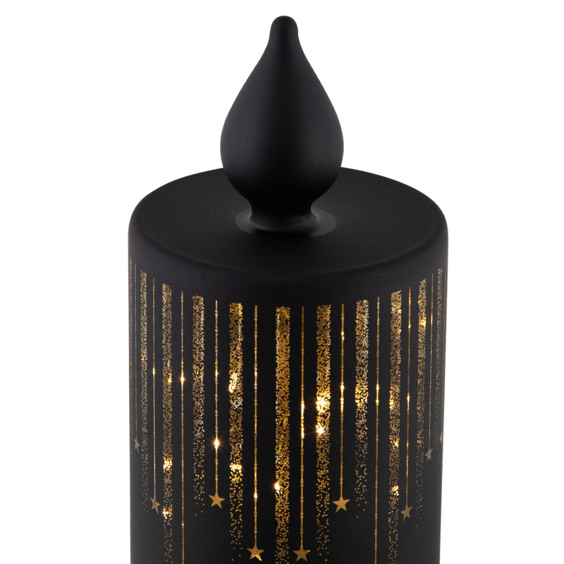 LED Lighted Glass Candle With Stars Christmas Decoration, 8" H x 3.5" W x 3.5" D
