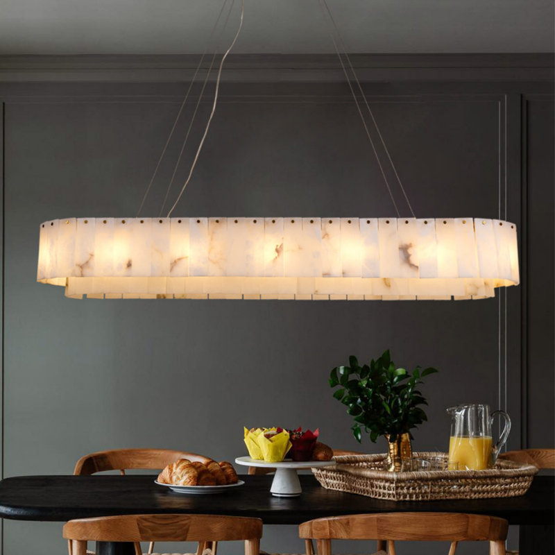 Lustre pour îlot de cuisine ovale rectangulaire à 14 niveaux à 14 lumières à intensité variable Ephraim