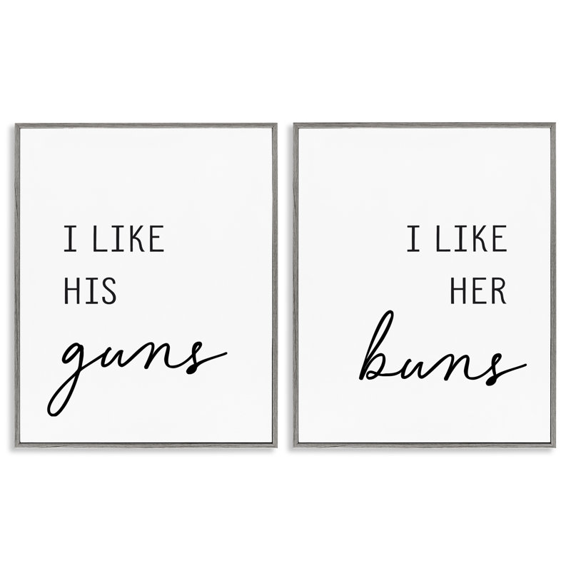 «Like His Guns & Her Buns», ensemble de 2 giclées encadrées, design par lettré et doublé, Estampe numérique Farmhouse