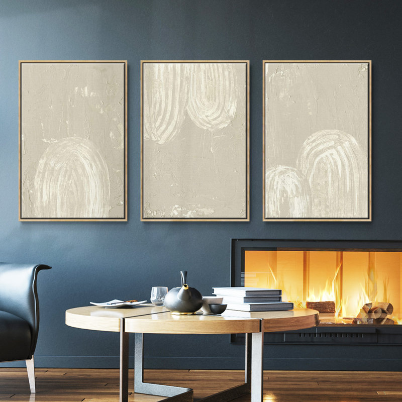 Sandy Arcs I, ensemble de 3 toiles encadrées sur toile, Naturel, H 27 po x l 54 po