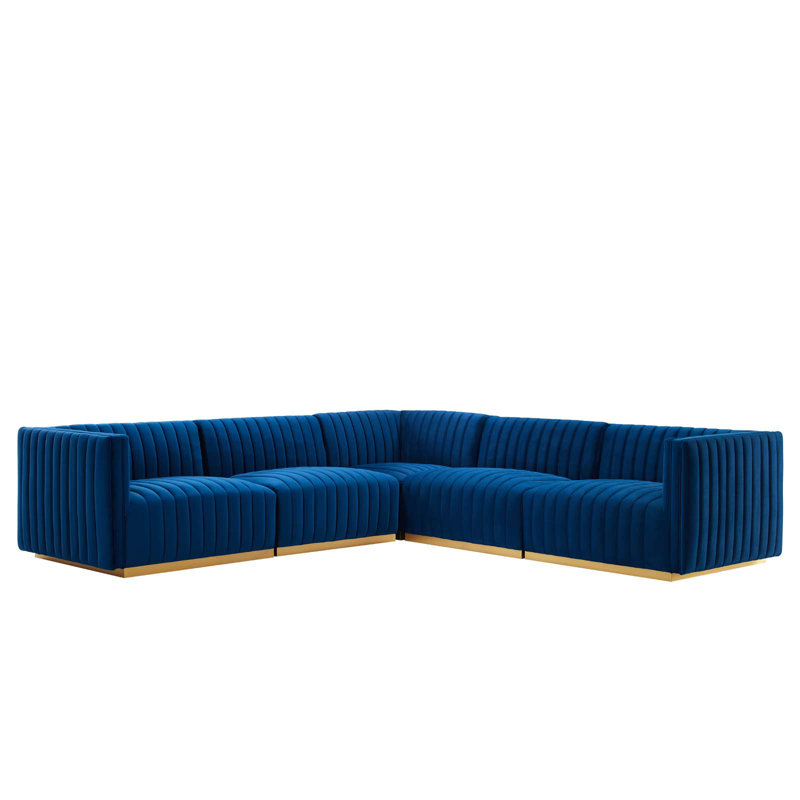Canapé modulaire 5 pièces Conjure, Velours bleu marine