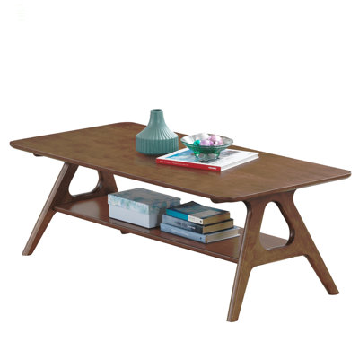Mid-Century Modern Wood Coffee Table With Shelf