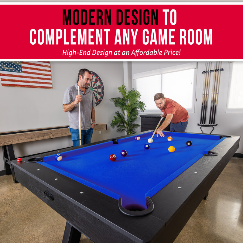 7 ft Black Engineered Wood Pool Table with Blue Felt