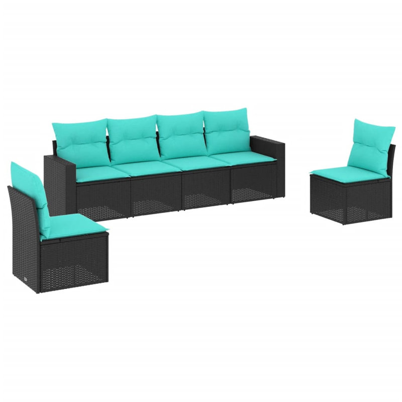  Ensemble de canapé de patio 6 pièces avec coussins en rotin de polyester noir