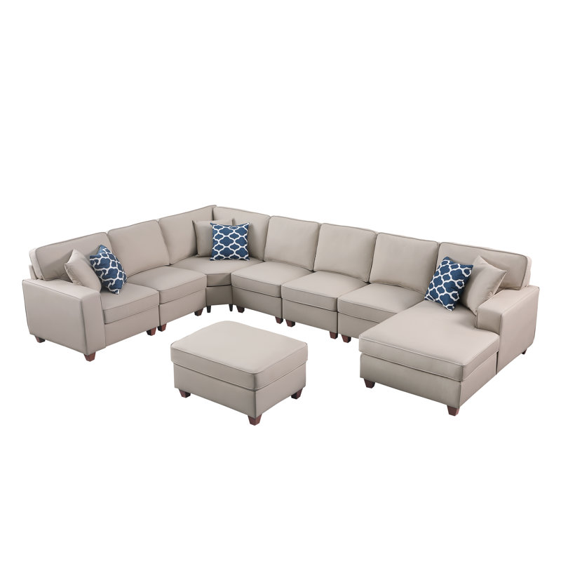 Canapé modulaire en cuir avec repose-pieds Carstens, Similicuir beige