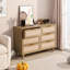 Commode 6 tiroirs en rotin avec rangement au fini chêne