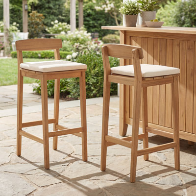 Outdoor Upholstered Bar Stools Acacia Outdoor Stool With Removable Cushions