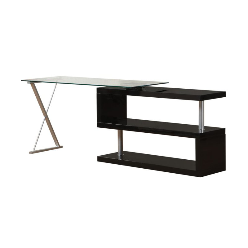 Bureau de direction en L réversible Lachlan, Noir ultrabrillant