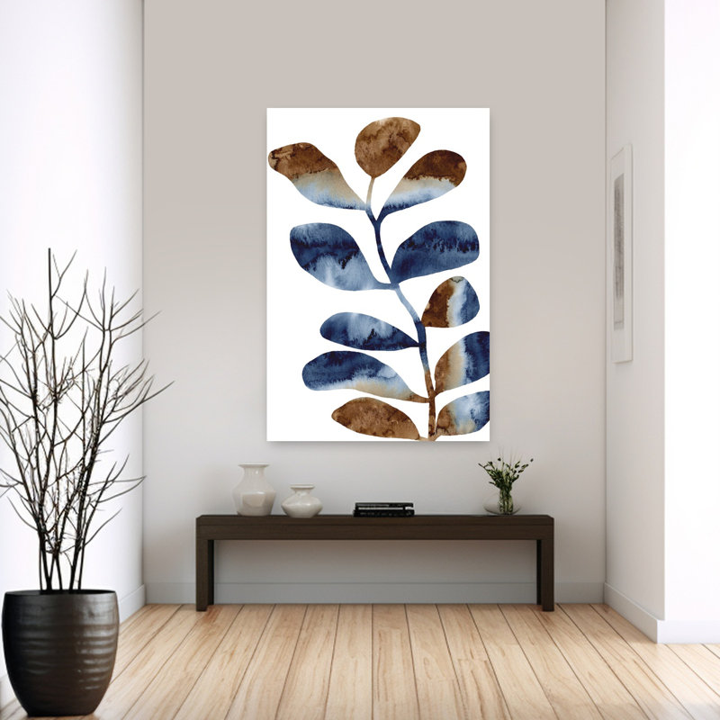 Aquarelle, feuilles, brun, 2 abstrait contemporain, plante naturelle, art mural, 60" H x 40" W