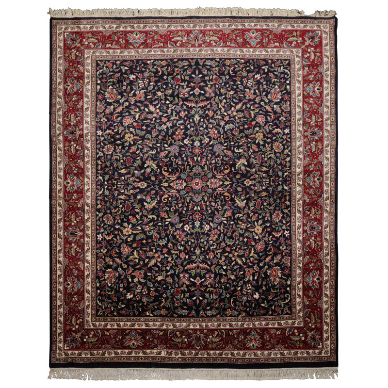 Tapis bleu nuit en laine nouée à la main 8 x 10 Agra