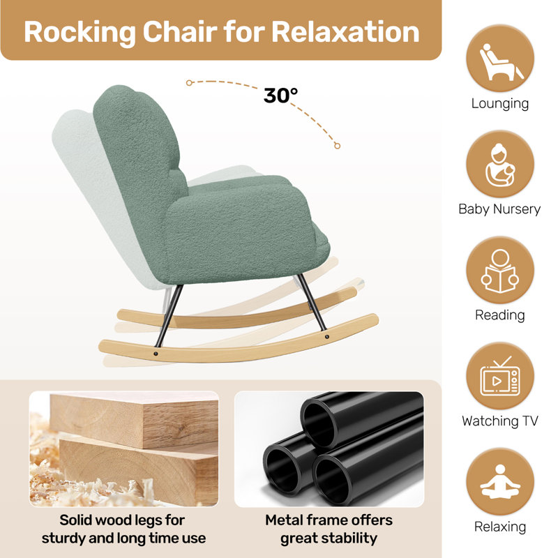 Modern Rocking Chair Cozy and Stylish Armchair for Living Room, Nursery, or Bedroom, Green
