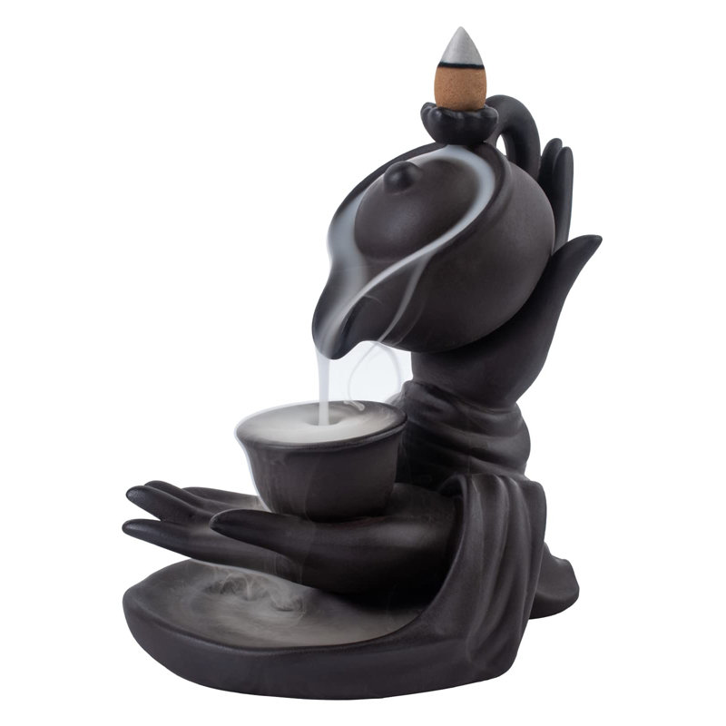 Waterfall Incense Burner Buddha's Hand Backflow Incense, Black