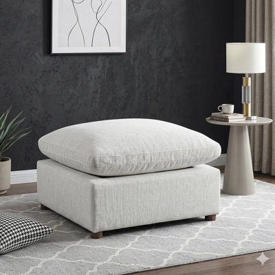 Pouf carrÃ© Calder de 82,5 cm en chenille, style moderne et contemporain, avec coussin rÃ©versible Ã  ressorts ensachÃ©s et pieds en bois de noyer massif
