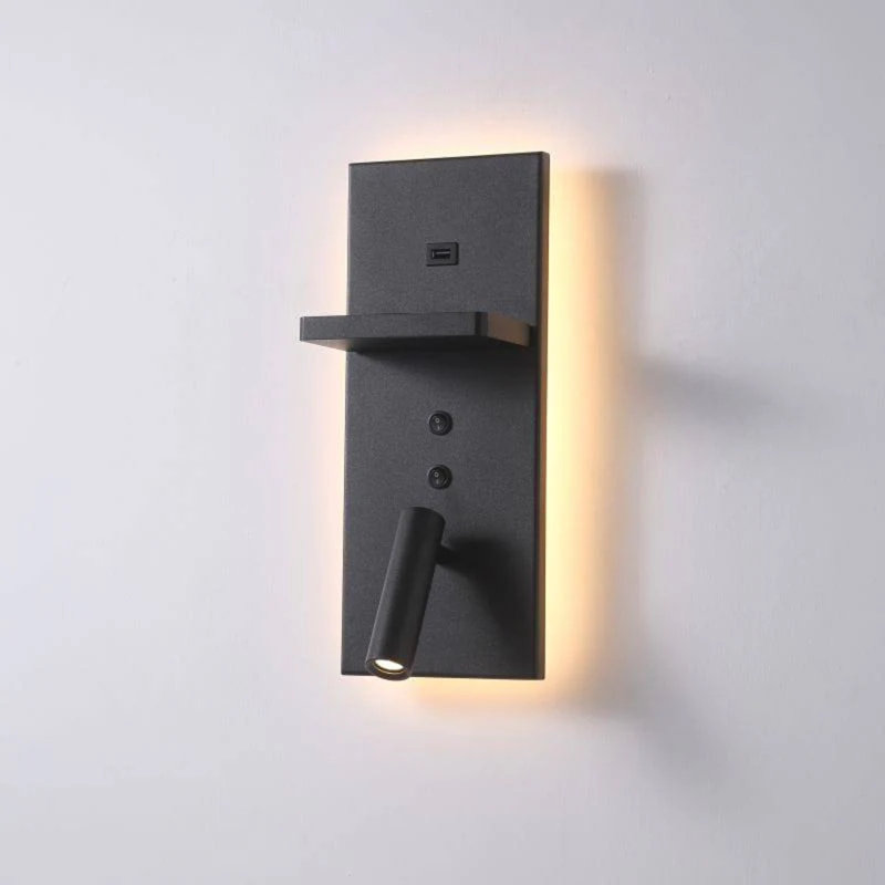 UltraBeam 3 Watt Bedroom Wall Light With Reading Light - USB & Wireless Charging, Matte Black