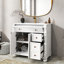 Meuble-lavabo autoportant de style Mid-Century, 90,4 cm (35,6 po), blanc, imperméable et design, tiroirs de rangement, lavabo profond, base à colonnes romaines, bois massif, poignées en métal, résistant à l'usure.