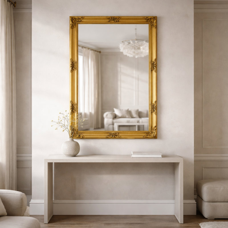 Solid Wood Rectangle Wall Mirror, Gold