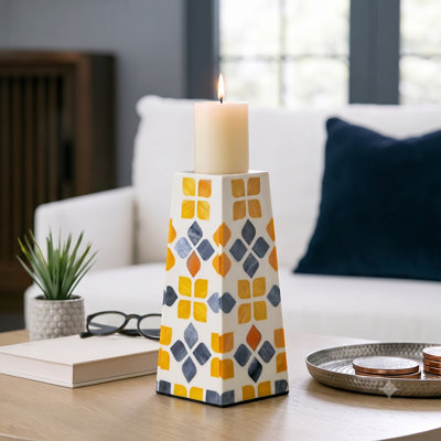 Handcrafted Marigold Mosaic Inlay Candleholder
