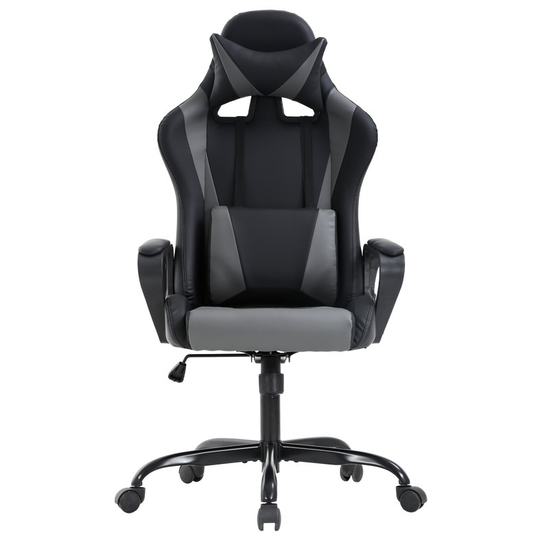 Inbox Zero Adjustable Reclining Ergonomic Faux Leather Swiveling PC & Racing Game Chair, Gray/Black