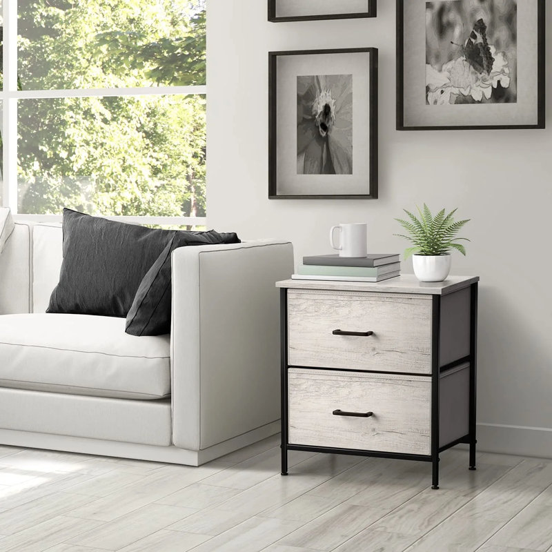 Sorbus Nightstand with 2 Drawers in Rustic, Beige