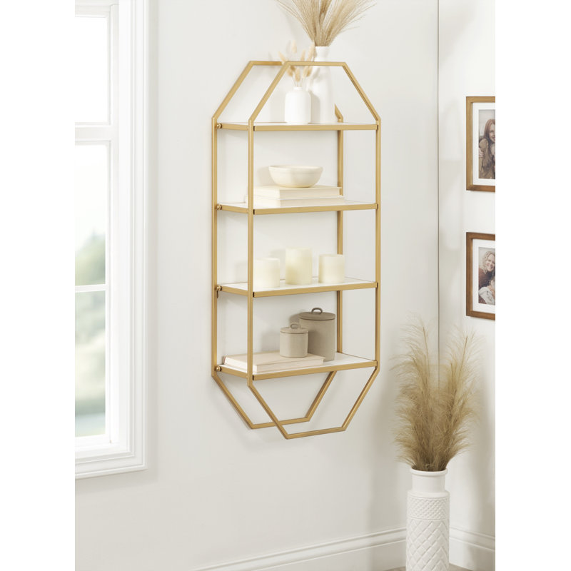Barchetta 4 Piece Accent Shelf, White/Gold