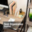  Plateau de rangement à 2 compartiments en verre avec garniture en cuivre, organisateur d'accessoires de bureau pour fournitures de bureau, clés et petits articles, verre et cuivre, transparent