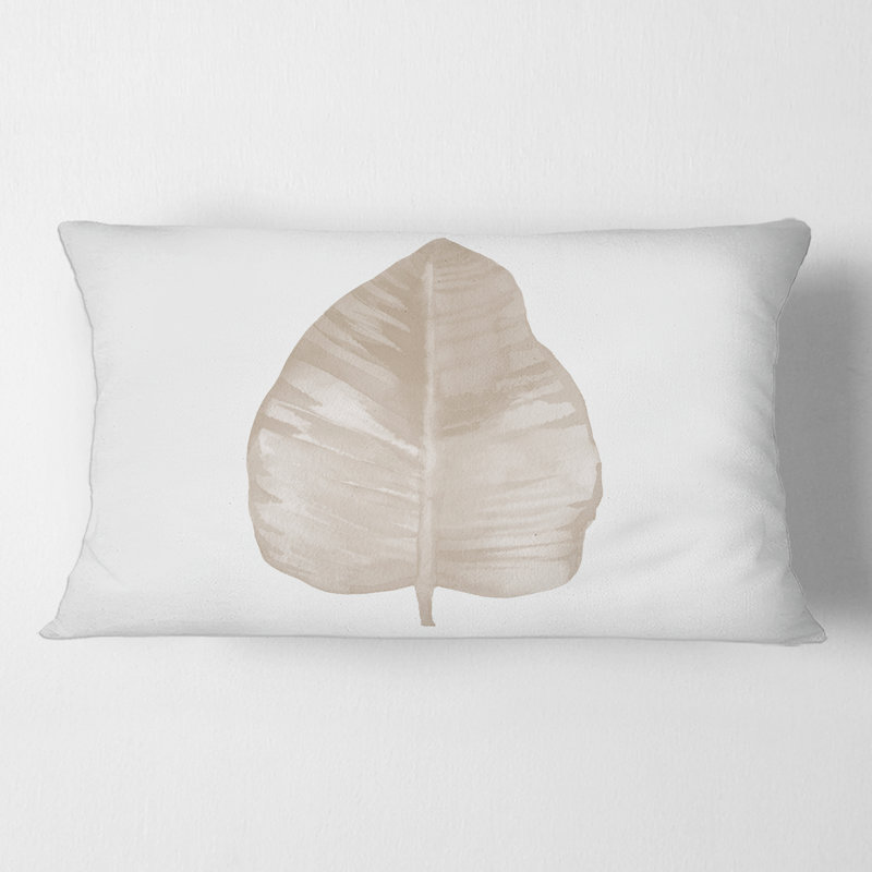 Coussin rectangulaire à motif de feuilles séchées, beige sur fond blanc - imprimé traditionnel