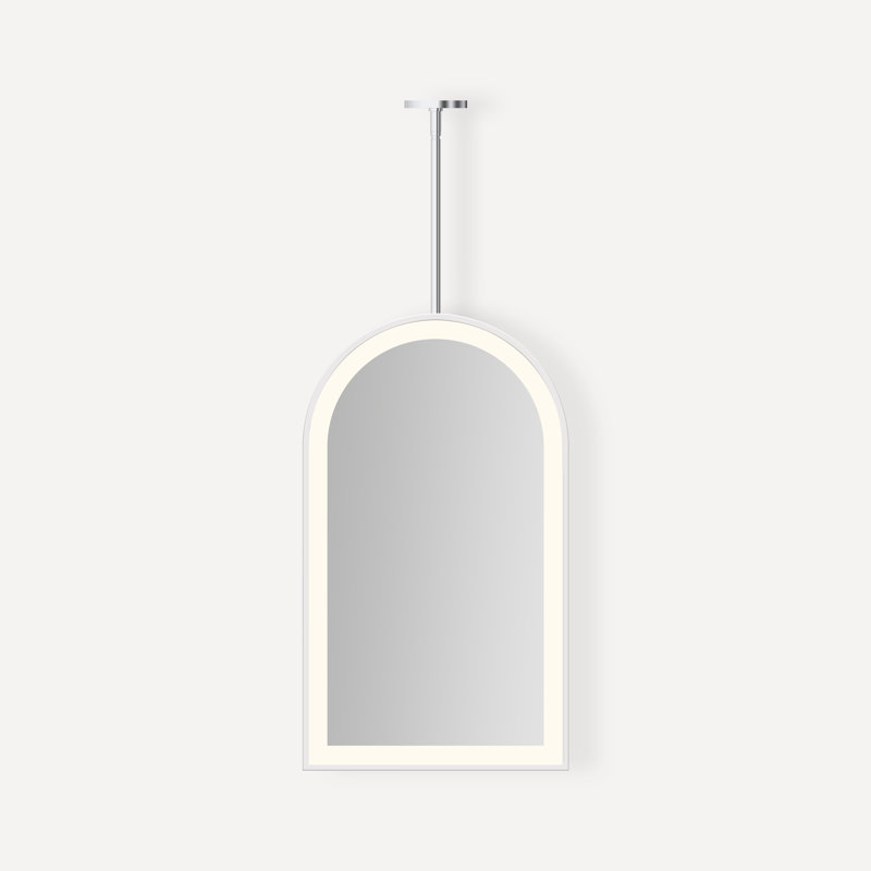 Sculpt Hanging Arch Framed Lighted Mirror, Polished Stainless Steel
