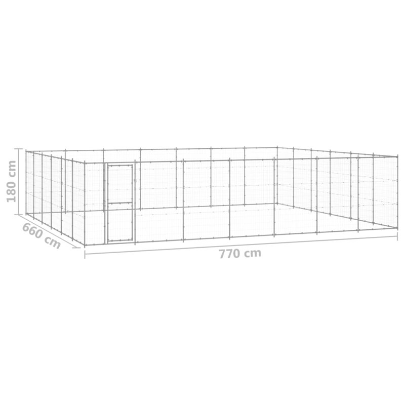Chenil d'extérieur pour chien Vidaxl, Argent, H 70,9 po x L 303,1 po x l 259,8 po