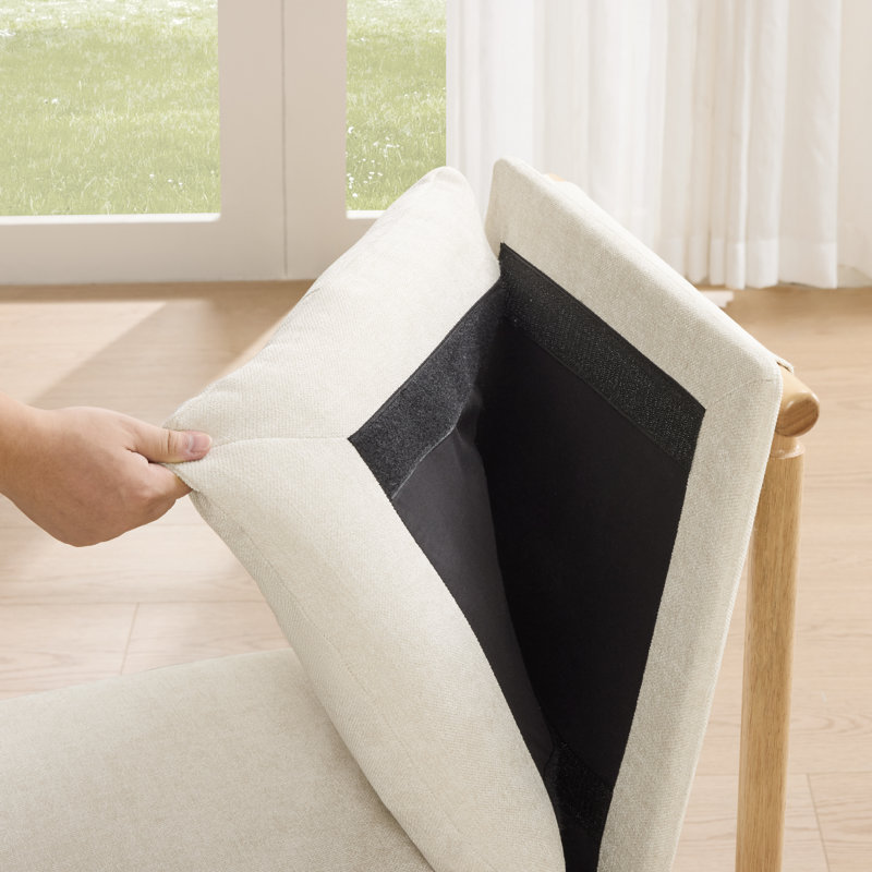 Upholstery Solid Wood Dining Chair with Natural Finish, Linen Polyester