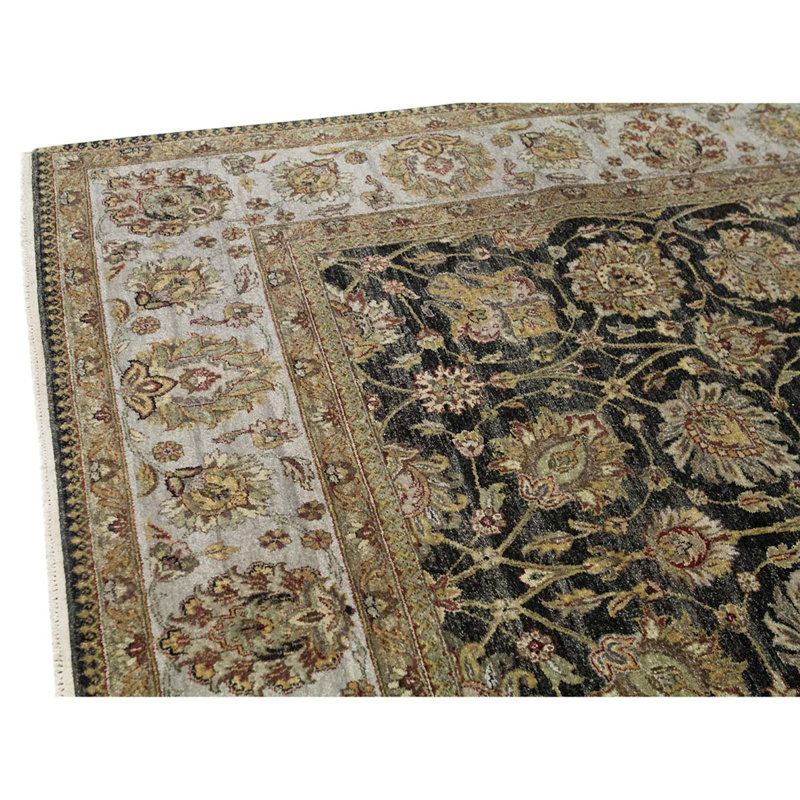 Tapis oriental vert en laine noué à la main 8 pi 1 po x 9 pi 10 po
