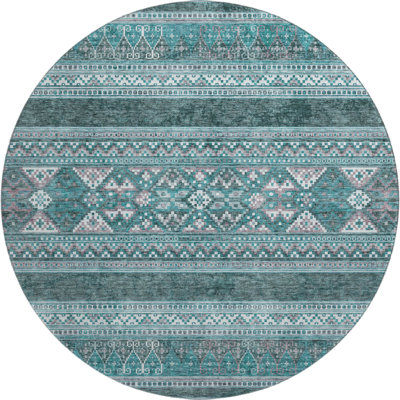 Premium Machine Washable Prisco Teal Rug