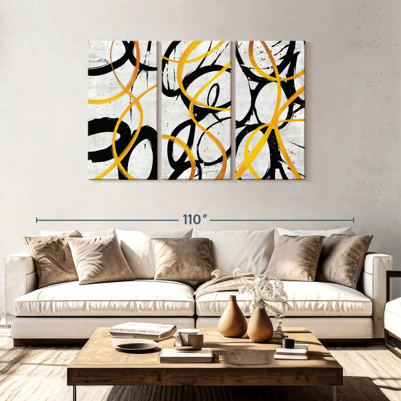 " Black And Gold Twists " 3 - Pieces, 48" H x 74" W x 1.25" D