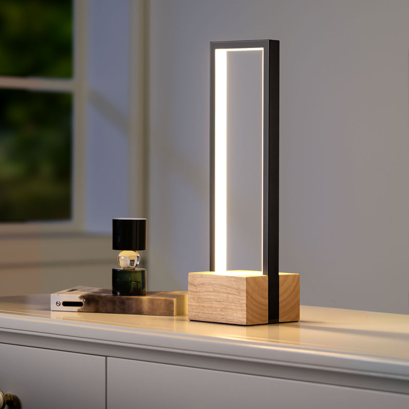 Brentnie Wooden Base Dimmable Table Lamp, Oak