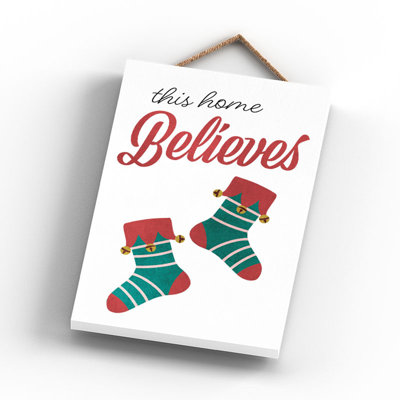 Xmas This Home Believes Wooden Plaque