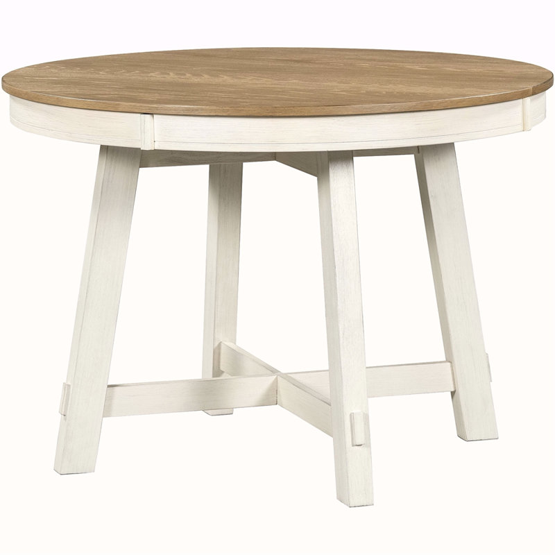 Table de salle à manger à rallonge en bois Trexm Farmhouse, Bois de chêne naturel, Blanc antique