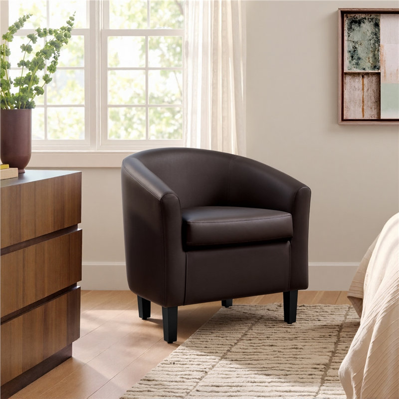 Fauteuil demi-tonneau en cuir 28 po Seldon, Similicuir espresso