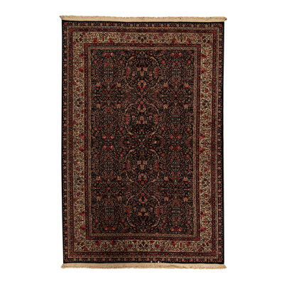 Tapis noir / beige / rouge noué à la main de haute qualité