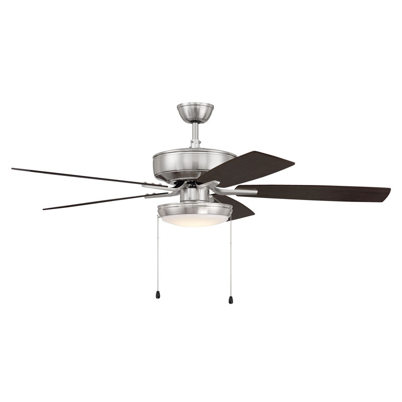 52'' Ceiling Fan with LED Lights, Brushed Polished Nickel/Black