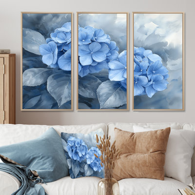 Hydrangeas In Greyscale Garden II - Hydrangea Wall Art Decor - 3 Pieces