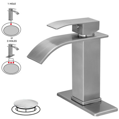 Novo Waterfall Vessel Single Hole,Single Handle Bathroom Sink Faucet with Deck Plate & Drain Assembly