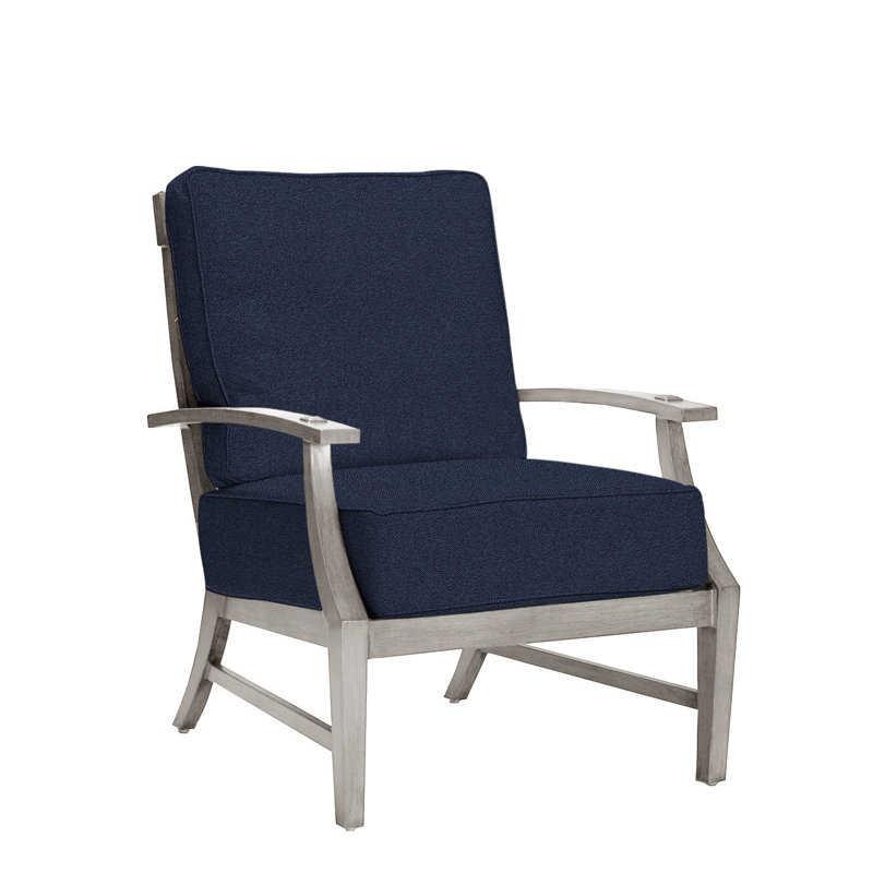 Croquet Patio Chair with Cushions, Welt, Oyster, Intermix Indigo