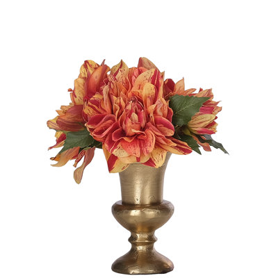 Dahlia, orange, urne en laiton, l 8 po x P 8 po