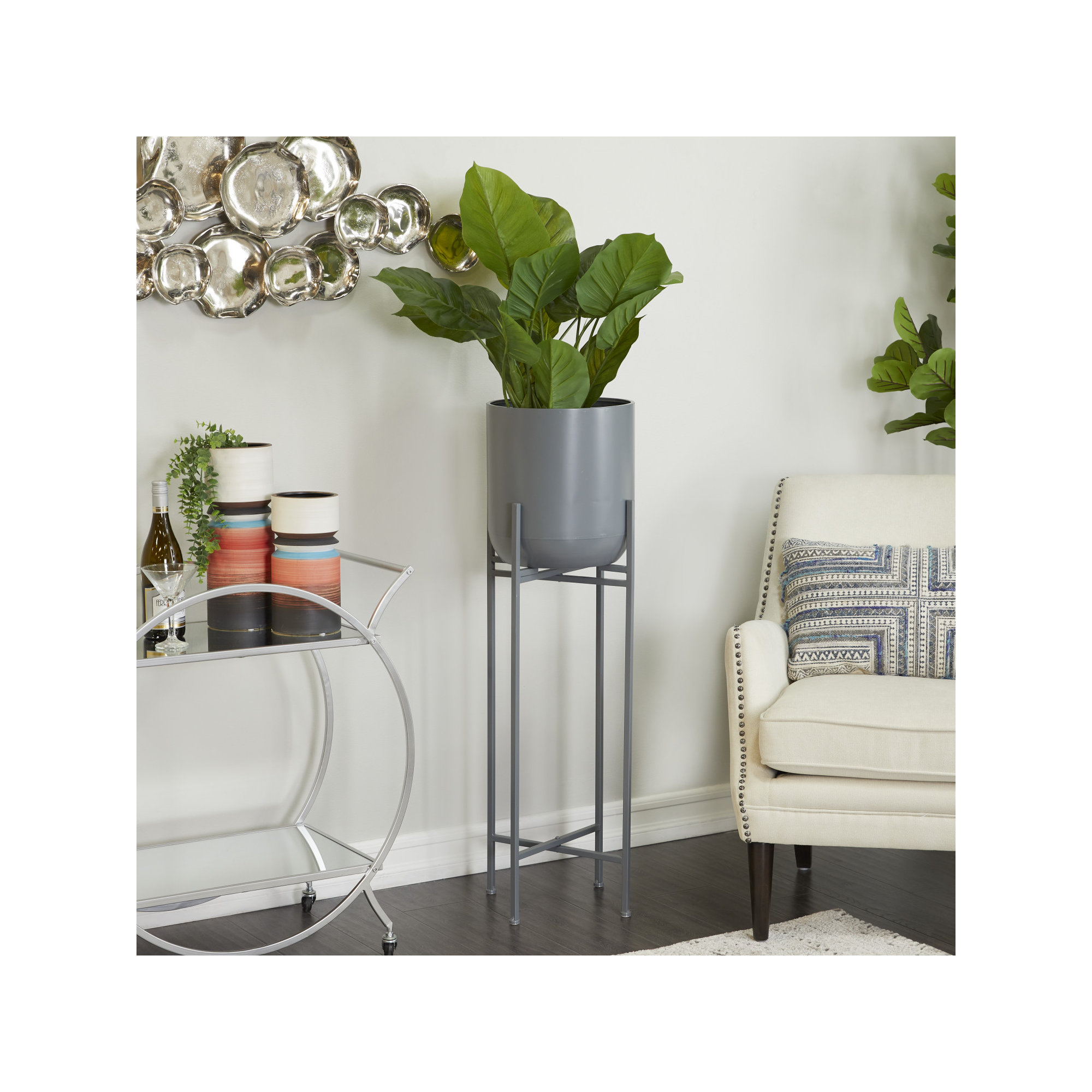 Metal Pot Planter, Gray, 41.5" H x 13" W x 13" D