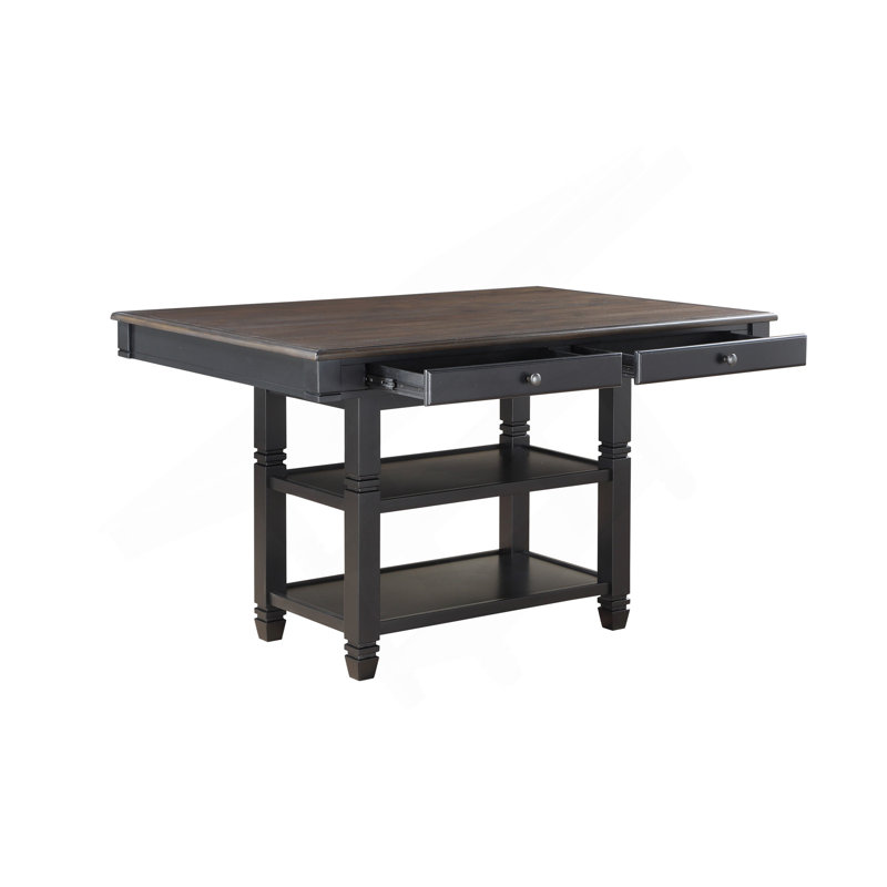 Table de salle à manger à hauteur de comptoir 1Pc de style transitionnel avec tiroirs de rangement et 2 tablettes de présentation au fini naturel et noir