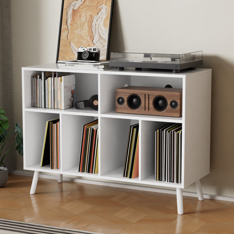 White MDF Record Player Stand with Vinyl Storage